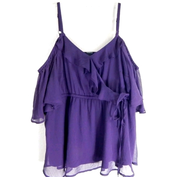 Torrid Purple Cold Shoulder Chiffon Top - Picture 2 of 4